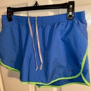 NIKE Women’s Blue Dri Fit Shorts with Green Trim, Nike Running Shorts, Dri-Fit
